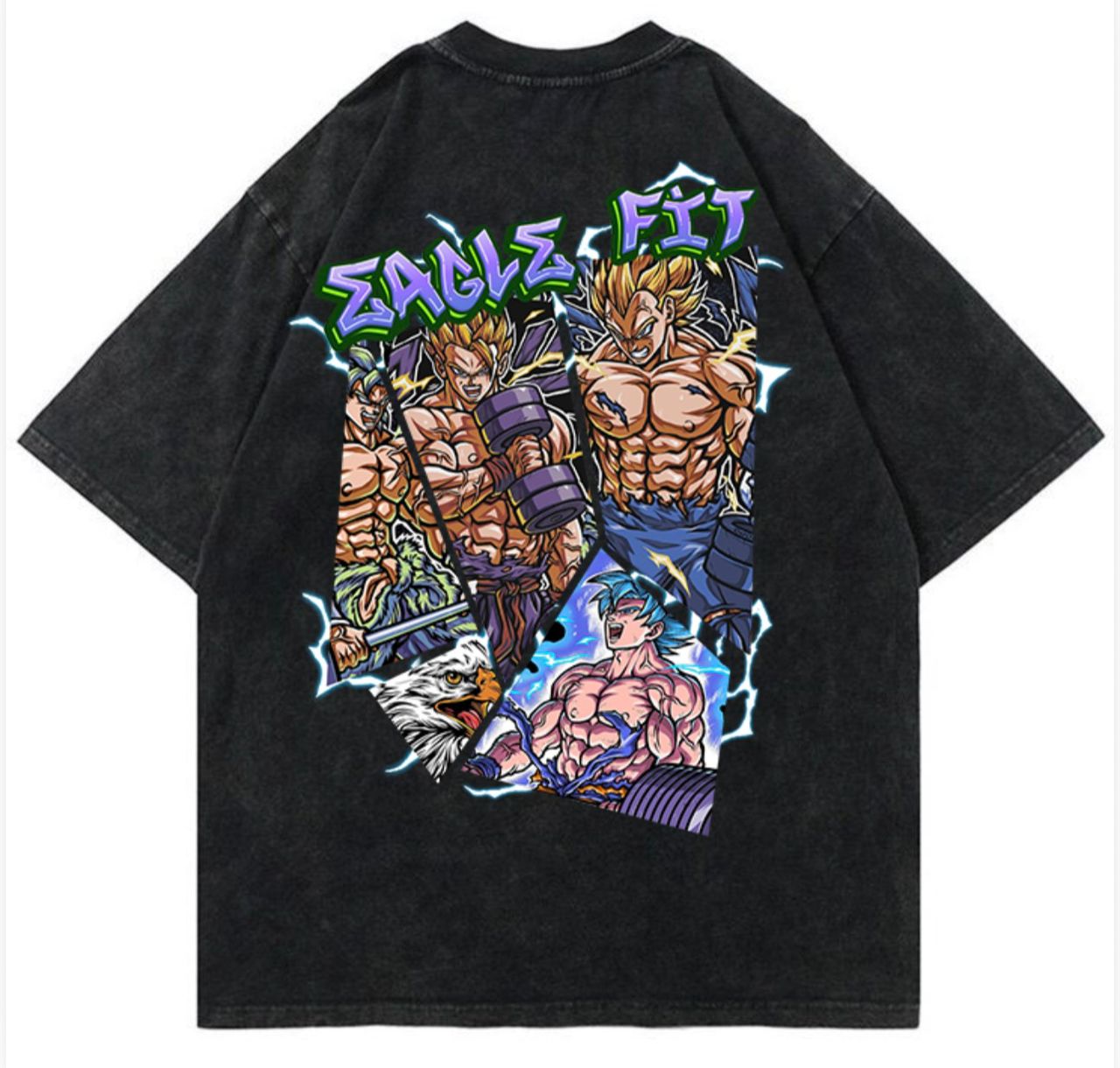 T-SHIRT "EAGLE FIT" CARTOON GRIS DÉLAVÉ