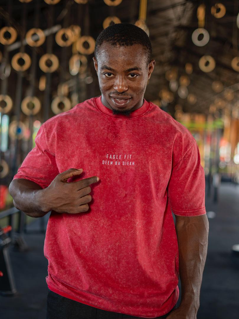 T-SHIRT BIG SIZE "EAGLE FIT" ONE MORE REP ROUGE DÉLAVÉ