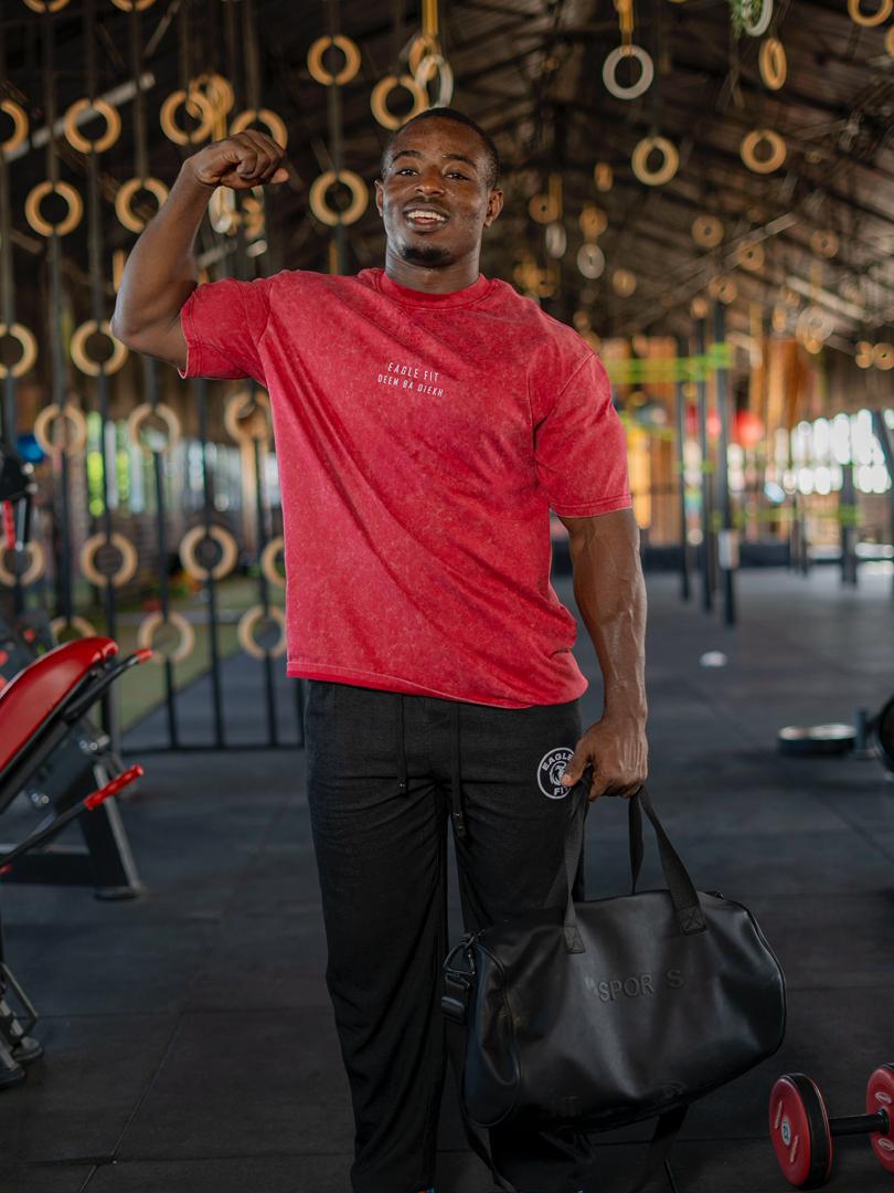 T-SHIRT BIG SIZE "EAGLE FIT" ONE MORE REP ROUGE DÉLAVÉ