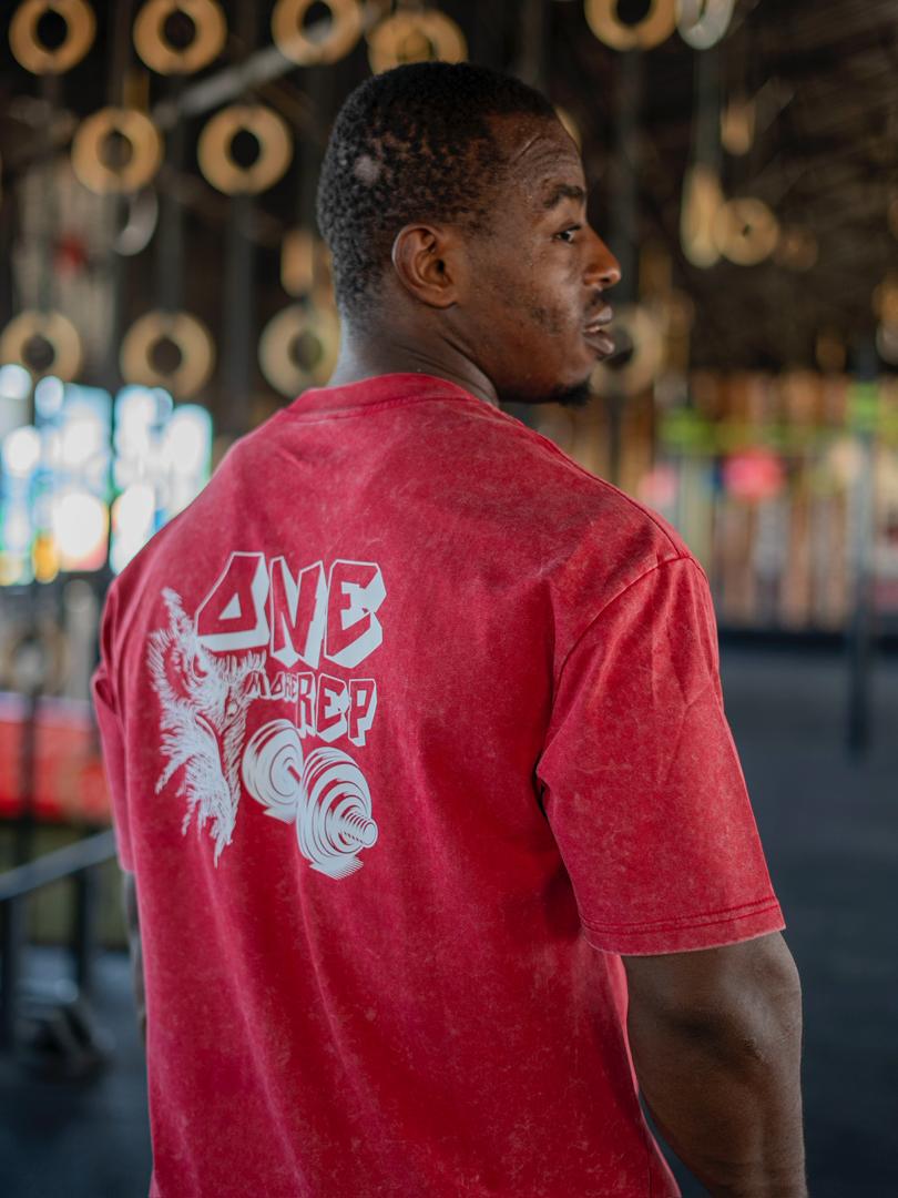 T-SHIRT BIG SIZE "EAGLE FIT" ONE MORE REP ROUGE DÉLAVÉ