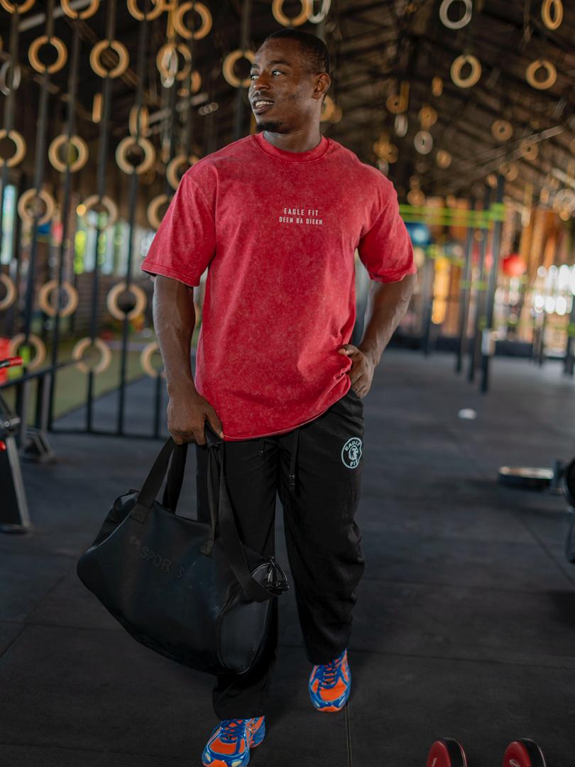 T-SHIRT BIG SIZE "EAGLE FIT" ONE MORE REP ROUGE DÉLAVÉ